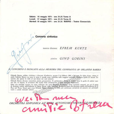 Gorini, Gino - Kurtz, Efrem - Signed Program Bologna 1971