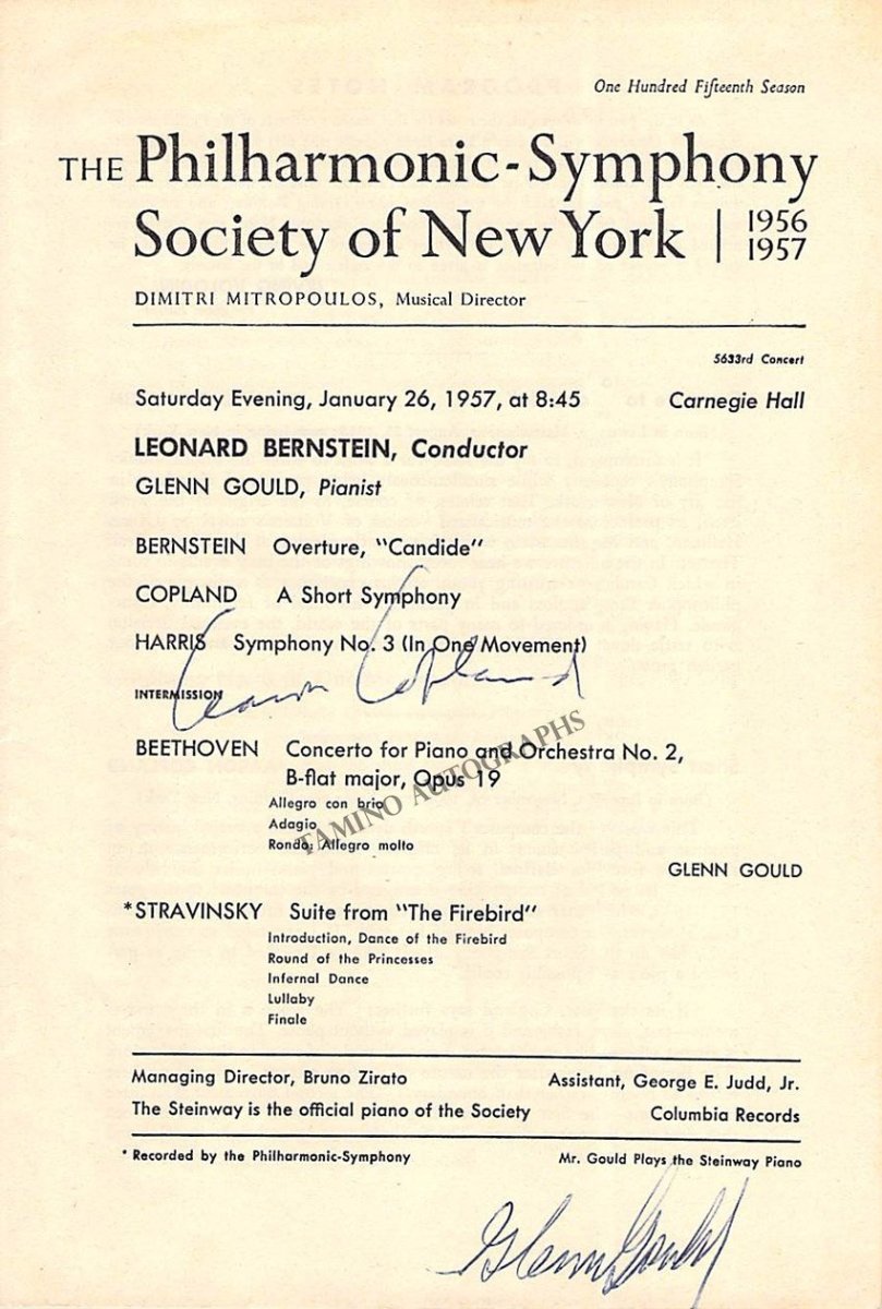 Gould, Glenn - Copland, Aaron - Double Signed Program 1957 - Tamino