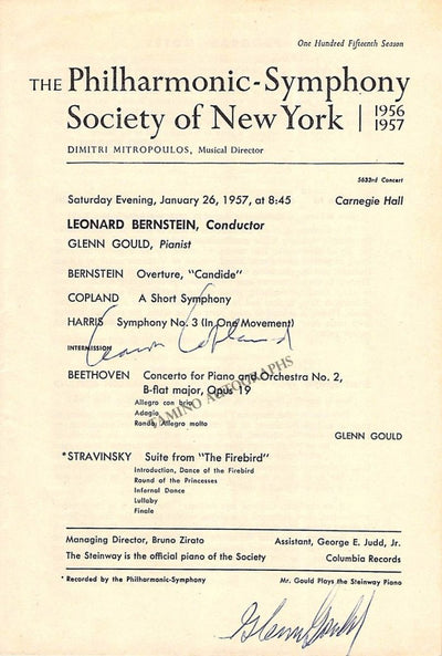 Gould, Glenn - Copland, Aaron - Double Signed Program 1957