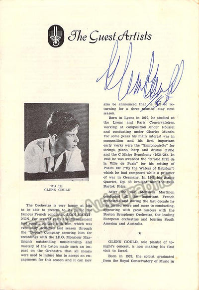 Gould, Glenn - Signed Program with Photo