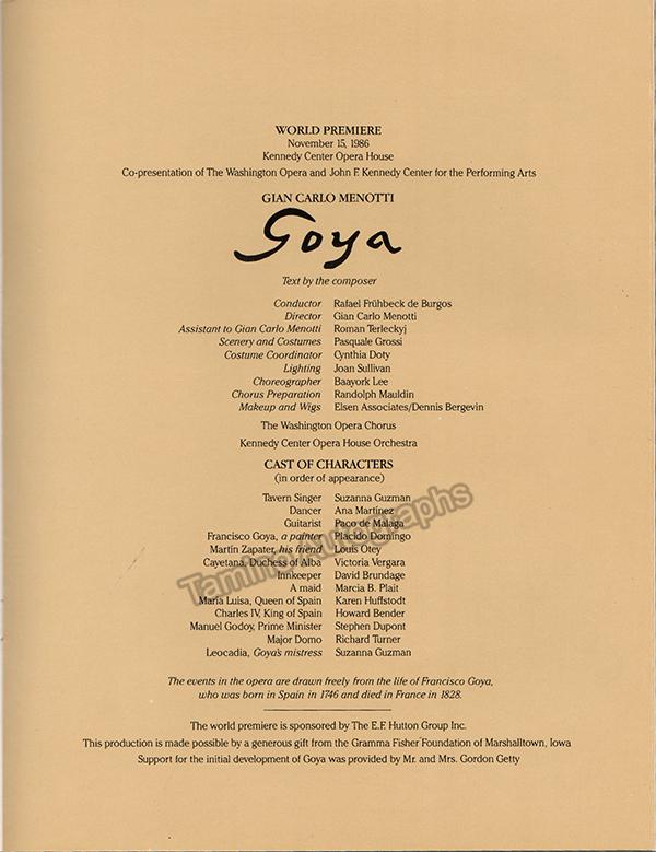 Goya - World Premiere Program 1986 - Tamino