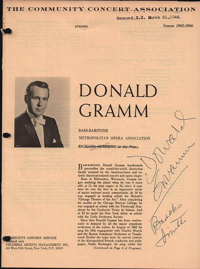Gramm, Donald - Signed Concert Program