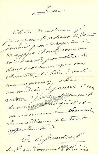 Grandval, Clemence de - Autograph Letter Signed