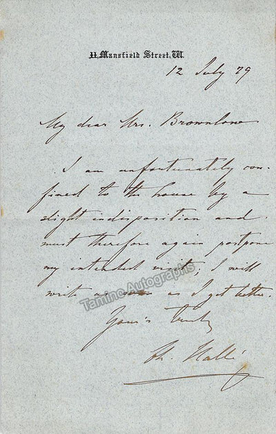 Halle, Charles - Autograph Note Signed 1879