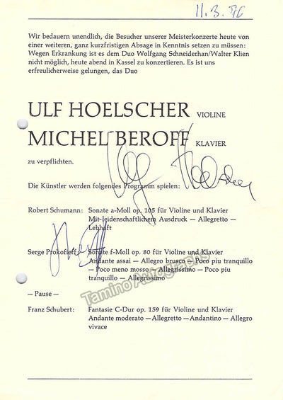 Hoelscher, Ulf - Beroff, Michel - Signed Program Kassel 1976