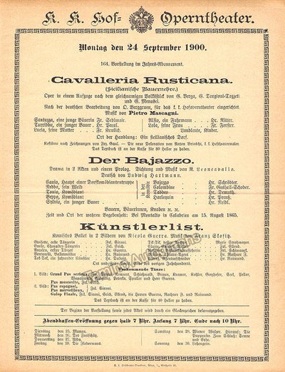 Hof-Operntheater - Lot of 19 Vintage Playbills 1900