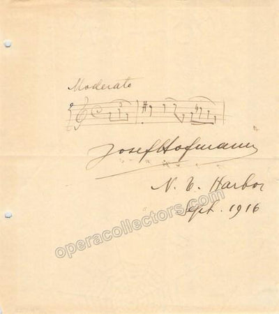 Hofmann, Josef - Autograph Music Quote Signed 1916