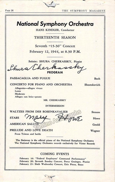 Howe, Mary - Cherkassky, Shura - Signed Page Program Washington 1944