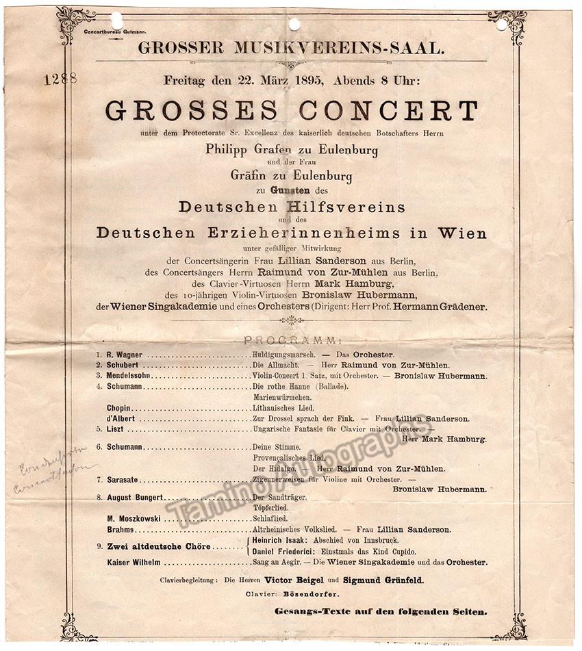 Huberman, Bronislaw - Concert Program Vienna 1895 - Tamino