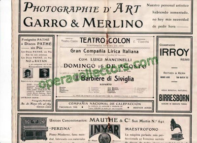 IL BARBIERE DI SIVIGLIA - Teatro Colon program 1908 - Fedor Chaliapin and Titta Ruffo