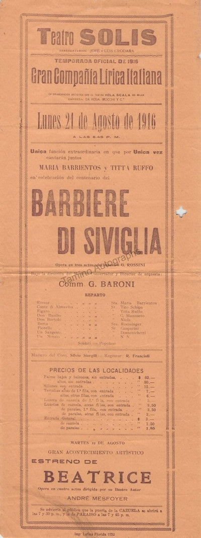 Il Barbiere di Siviglia - Teatro Solis 1916 - Maria Barrientos and Titta Ruffo