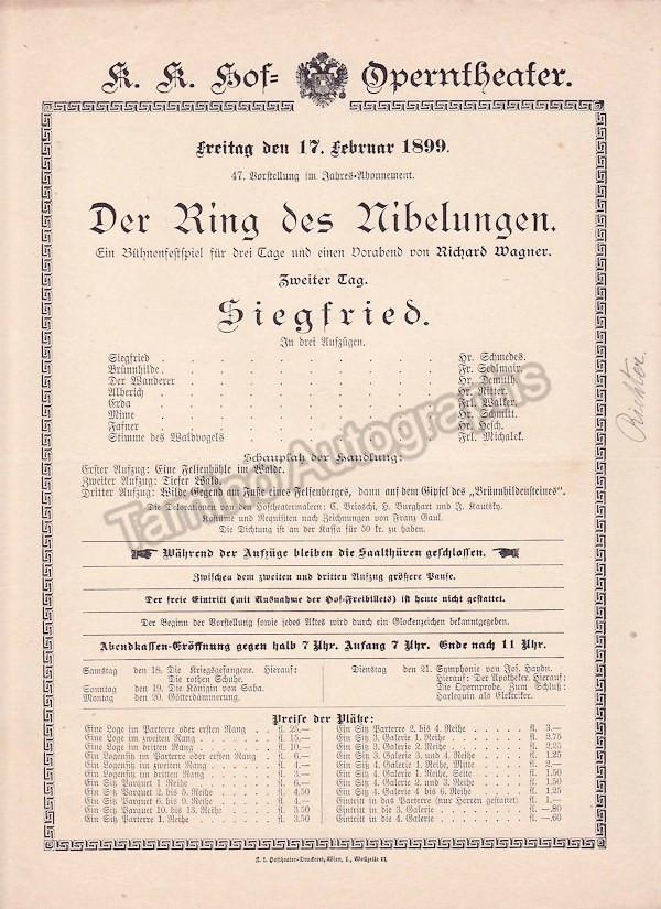 Imperial & Royal Court Opera, Vienna - 10 Playbill Lot 1899 - Tamino