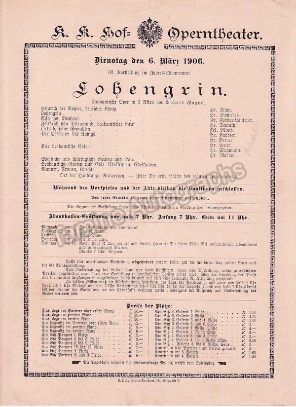 Imperial & Royal Court Opera, Vienna - 10 Playbill Lot 1904-1908 - Tamino