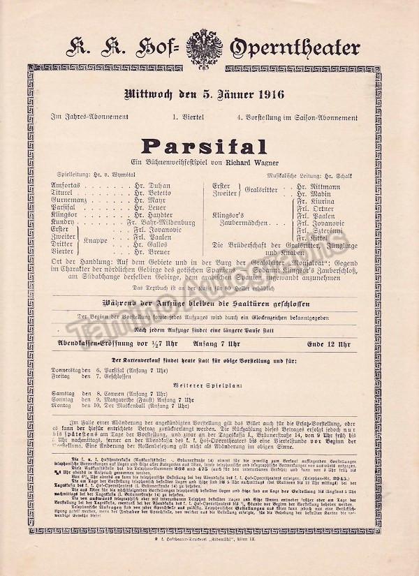 Imperial & Royal Court Opera, Vienna - 12 Playbill Lot 1913-1916 - Tamino