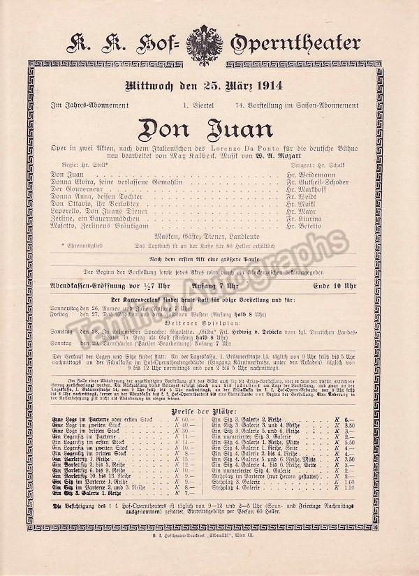 Imperial & Royal Court Opera, Vienna - 12 Playbill Lot 1913-1916 - Tamino