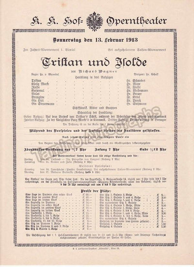 Imperial & Royal Court Opera, Vienna - 12 Playbill Lot 1913-1916