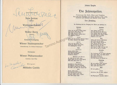 Jurinac, Sena - Kmentt, Waldemar - Berry, Walter, Caridis, Miltiades - Signed Program The Creation 1959