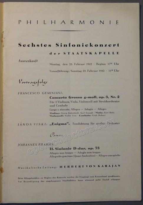 Karajan, Herbert - Set of 5 Programs Staatsoper Berlin 1940-1943 - Tamino