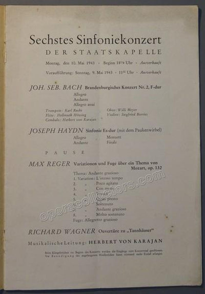 Karajan, Herbert - Set of 5 Programs Staatsoper Berlin 1940-1943