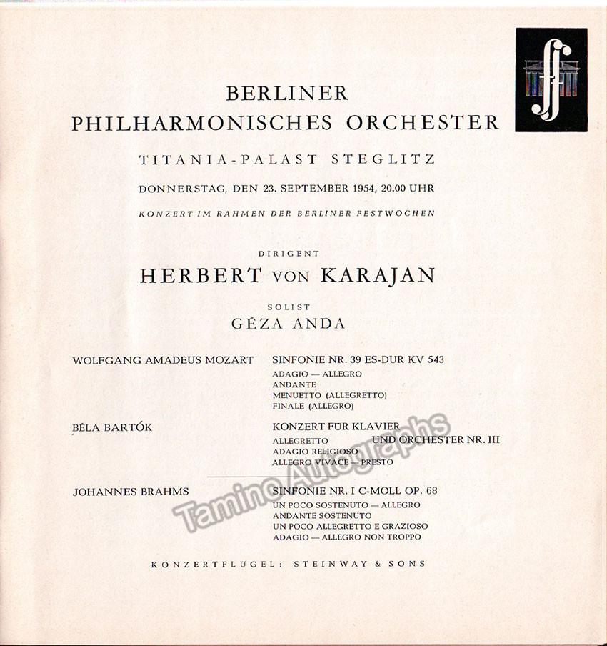 Karajan, Herbert von - 2 Programs Berliner Philharmonisches Orchester 1954-55 - Tamino