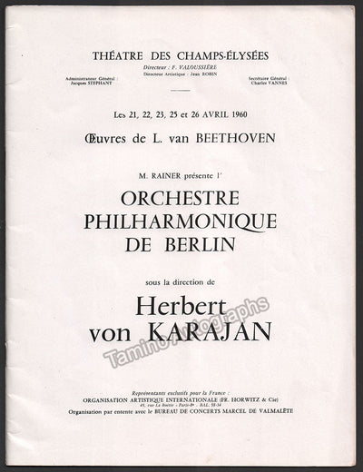 Karajan, Herbert von - Concert Program Paris 1960