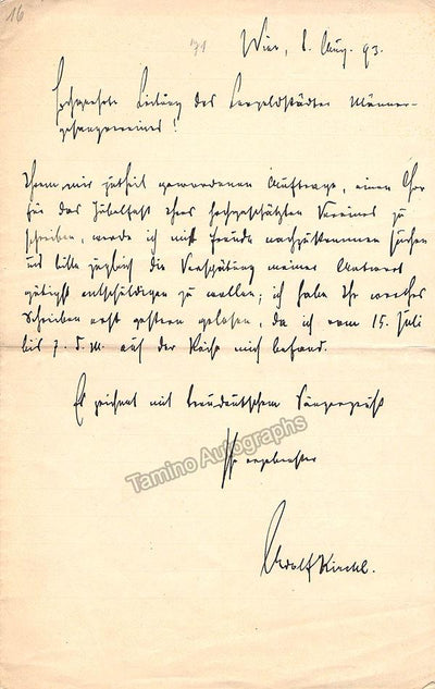Kirchl, Adolf - Set of 2 Autograph Letters Signed 1893
