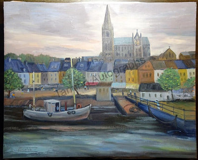 Oil Painting Little Town with Church by her