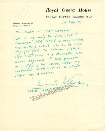 Kleiber, Erich - Autograph Letter Signed 1951