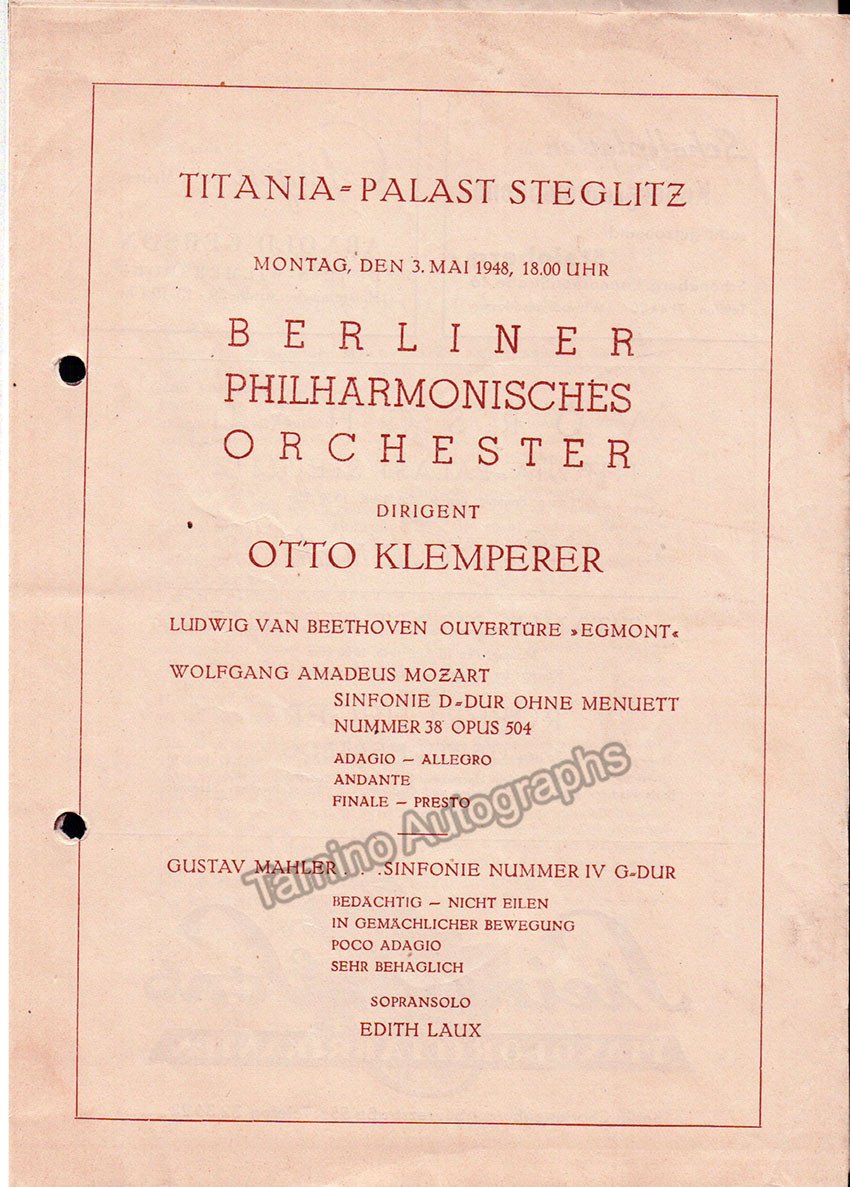 Klemperer, Otto - Program Lot 1917-1948 - Tamino