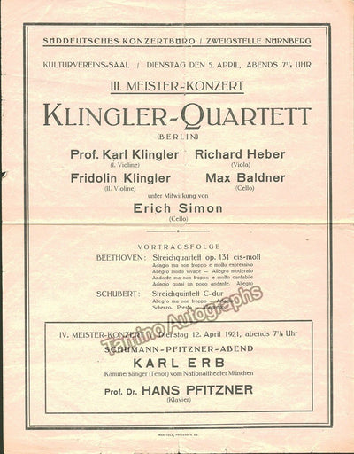 Klingler Quartet - Program Nurenberg 1921