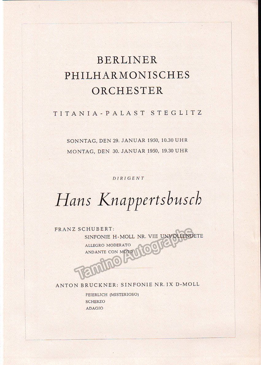 Knappertsbusch, Hans - Program Lot 1943-1959 - Tamino