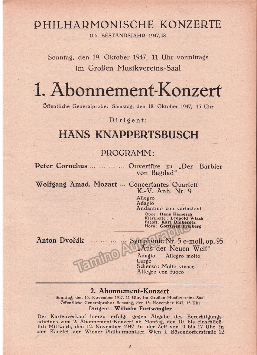Knappertsbusch, Hans - Program Lot 1943-1959 - Tamino