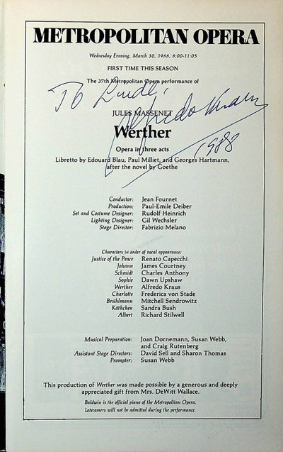 Kraus, Alfredo in Werther 1988 (Inscribed)