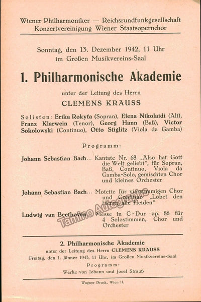 Krauss, Clemens - Vienna Philharmonic Program Lot 1942-1950