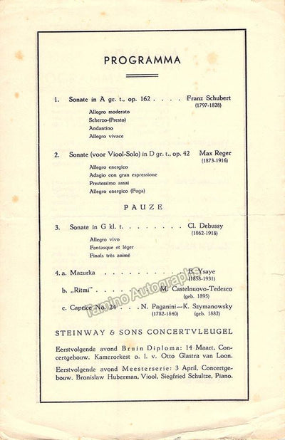 Kulenkampf, George - Concert Program Amsterdam 1933