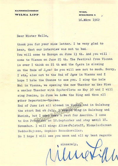 Lipp, Wilma - Typed Letter Signed + Unsigned Photo