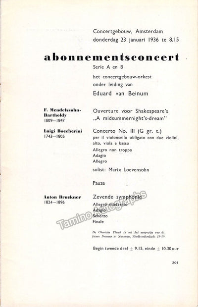Loevensohn, Marix - Beinum, Eduard van - Concert Program Amsterdam 1936