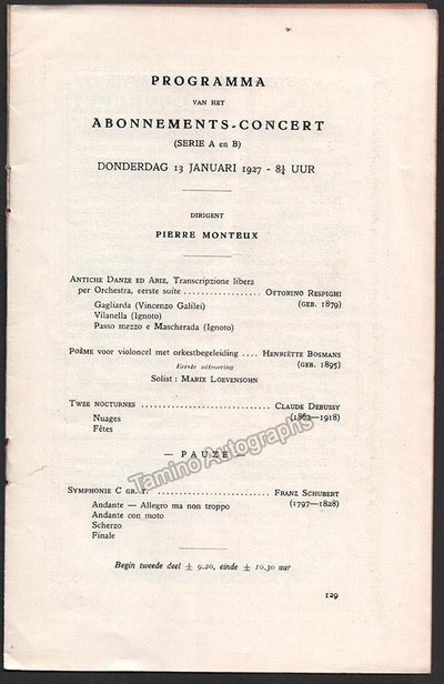 Loevensohn, Marix - Concert Program Amsterdam 1927 - Pierre Monteux
