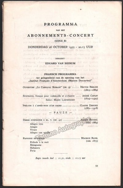 Loevensohn, Marix - Concert Program Amsterdam 1933