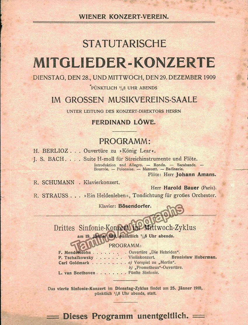 Loewe, Ferdinand - Lot of 6 Programs 1904-1909 - Tamino