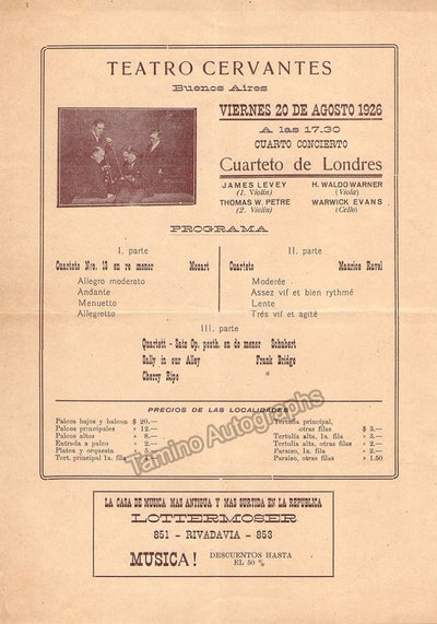 London String Quartet - Lot of 3 Playbills 1926
