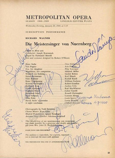 Lorengar, Pilar - Konya, Sandor (and others) - Signed Cast Page Met 1969