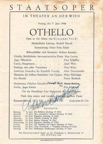 Lorenz, Max - Signed Program Vienna Staatsoper 1946