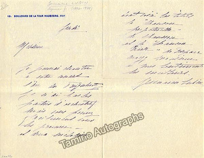 Lubin, Germaine - Autograph Letter Signed