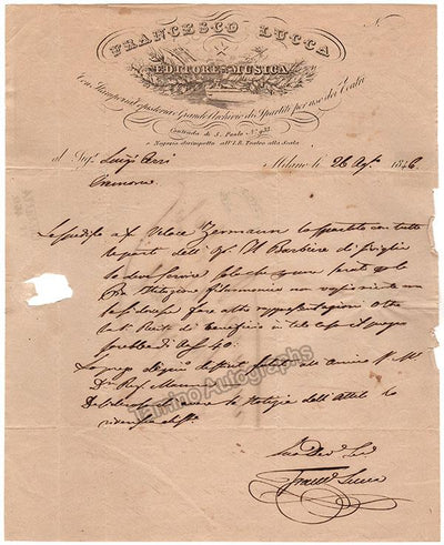 Lucca, Francesco - Autograph Letter Signed 1846