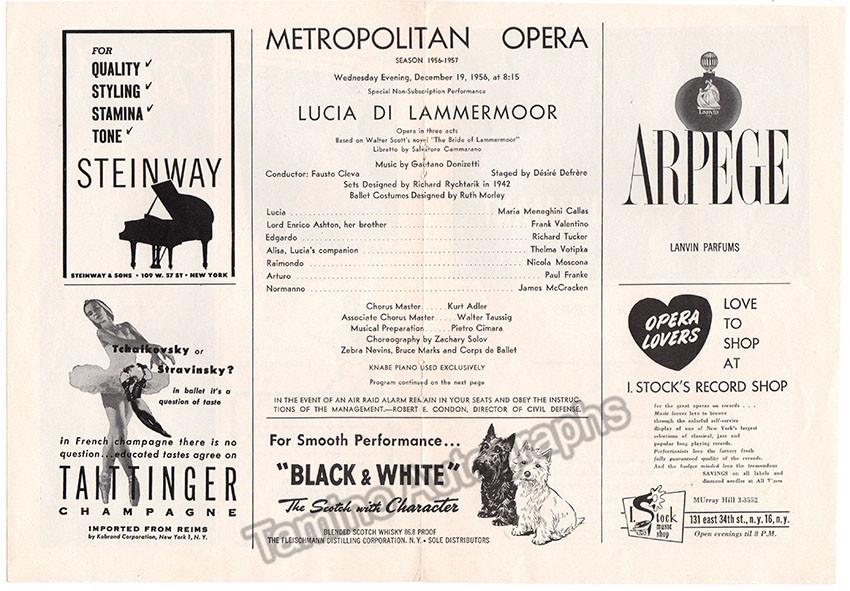 Lucia di Lammermoor at the Metropolitan Opera 1956 - Cast Page