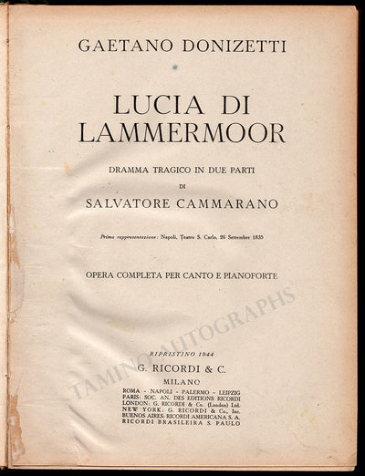 Lucia di Lammermoor Unsigned Score