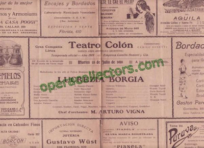 LUCREZIA BORGIA - Teatro Colon program 1919 - Beniamino Gigli