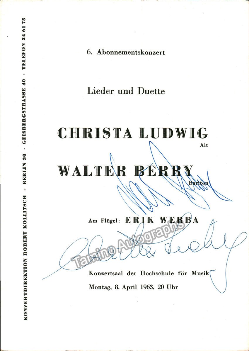 Ludwig, Christa - Berry, Walter - Signed Program Berlin 1963