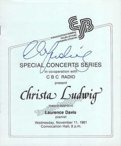Ludwig, Christa - Signed Program Toronto 1981